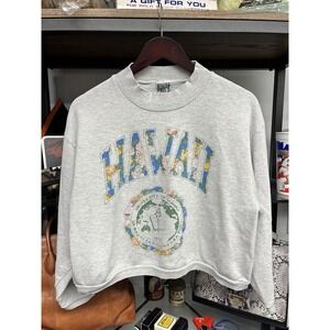 Vintage 90s University Of Hawaii Floral Arch Logo Crest Cropped Sweatshirt OSFA